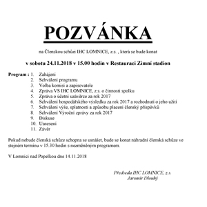 Pozvnka na lenskou schzi IHC LOMNICE 