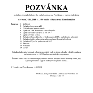 Pozvnka na Valnou hromadu Hokejovho klubu